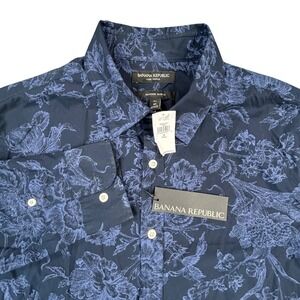 Banana Republic Luxe Poplin Button Up Shirt Men M Tall Blue Untucked Slim Fit